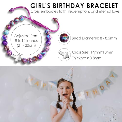 Happy 9th/10th/11th/12th/13th Birthday Gifts for Girls Bracelet, Natural Stone Cross Charm Bracelet Birthday Gift for Girls Daughter Granddaughter Niece Teens Birthday Christmas Christian Easter Gifts3