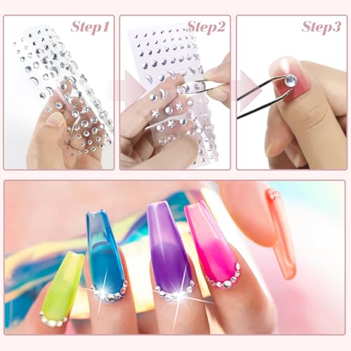 Soodyoow 850 Pcs Face Gems, 5 Sheets Gem Stickers, Rhinestones for Clothes, Gems for Crafting, Rhinestone Sticker for DIY, Facial Nail Makeup Decoration - Image 3