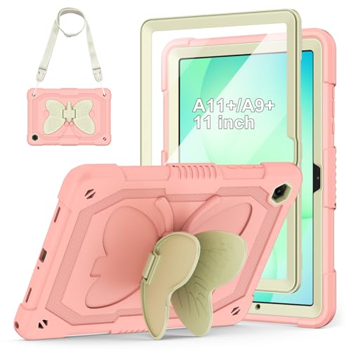 Image of Cover for Samsung Galaxy Tab A11+ Plus /A9+ Plus Case with Screen Protector, Galaxy Tab A11+ /A9+ 11 inch 2025 /2023 Released with Butterfly Stand Shoulder Strap Shockproof case for Kids Girl, Pink
