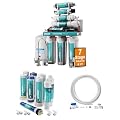 NU Aqua 7-Stage Pump Under Sink Reverse Osmosis Water Filter System + 1 Year Replacement Membrane Filter Set + Ice Maker & Refrigerator Connection - RO Filtration - Faucet & Tank - 100GPD Undersink
