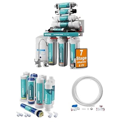 NU Aqua 7-Stage Pump Under Sink Reverse Osmosis Water Filter System + 1 Year Replacement Membrane Filter Set + Ice Maker & Refrigerator Connection - RO Filtration - Faucet & Tank - 100GPD Undersink