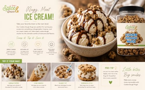 Image of Cookie Dough Nugz 2.5 lb | Edible Chocolate Chip Cookie Dough Pieces | Ready-to-Eat Snack, Ice Cream Topping & Dessert Inclusion | Bulk Resealable Container Made in USA | Dasher's Spice & Beans
