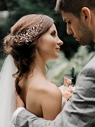 Sweetv Gold Wedding Hair Clip Comb Handmade Bridal Hair Accessories For Women Wedding #TOP2