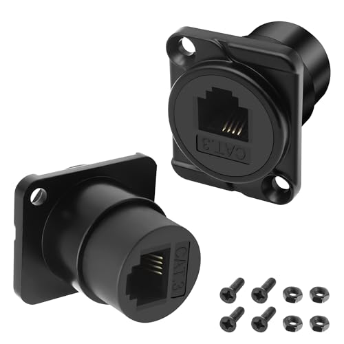 XMSJSIY D-Typ RJ11 CAT3 Panel Mount Telefon Adapter Buchse zu Buchse D-Typ CAT3 6P4C Telefon Modul Extender Verbinder Pass-Through Koppler Socket Desktop Adapter - 2PCS (Schwarz)