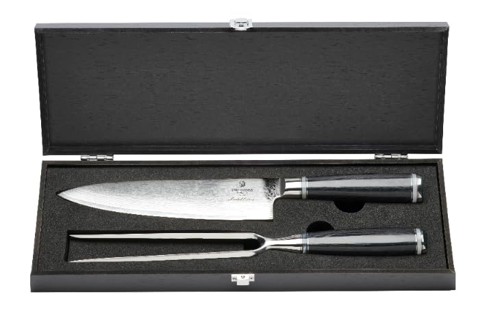 CHEF CUISINE Damast Tranchier Set, 2-tlg., mit Chefmesser, Pakkaholz Schwarz