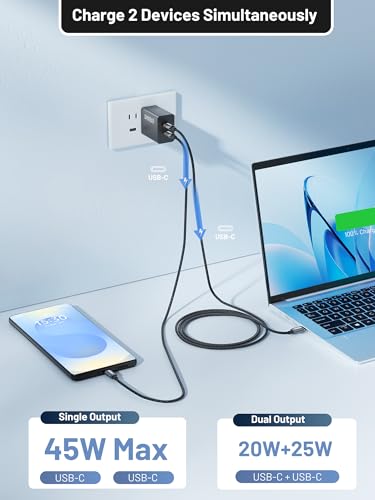 Image of 45W Super Fast Charger USB C Dual Port Android Phone Charger Type C Fast Charging Block, Foldable PD3.0 PPS USB C Wall Charger for Samsung S26 /S25 /S24 /S23 /S22, iPhone 17 /16 /15, iPad, Black
