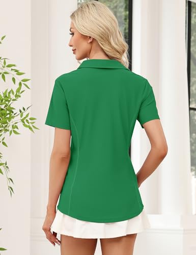 Image of LOMON Women's Short Sleeve Athletic Polo Shirt High Performance Stretch Quarter Zip Top for Golf Tennis