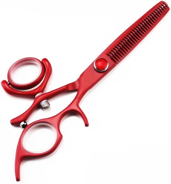 6 Inch Swivel Thumb Hair Cutting Shears - Red Salon Professional Japanese Stainless Steel