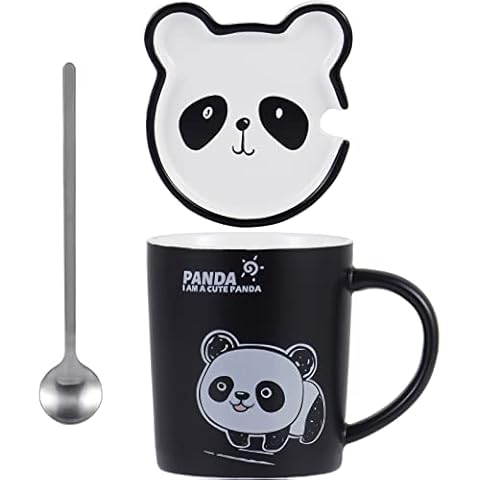 All-Pie Panda Mug Cute Ceramic Coffee Cup with Lovely Panda Shape lid and Stainless Steel Spoon,Special Tea Cup Set 400ml/13.5oz (4#) Cover