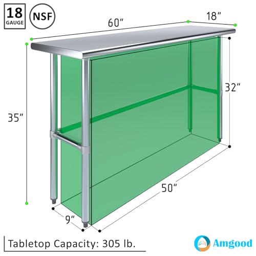 Image of AmGood Stainless Steel Work Table Open Base | Metal Work Bench (Stainless Steel Table Open Base, 60 inch Long x 18 inch Deep)