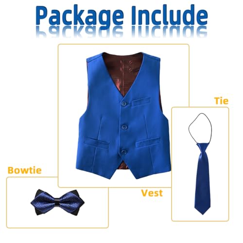 Royal Blue Vest for Toddler Boy 3 Pcs Vest Set with Bowtie and Tie Kids Formal Suit Size 7 — view 2