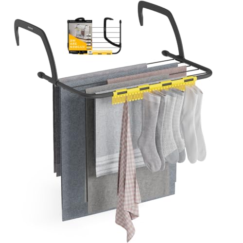 Newlux - Tendedero Radiador Aero V5 de Metal (52.5x34x17cm). Tendedero Balcon XS Plegable con Capacidad 5M y Resistencia 3kg. Incluye Accesorio Calcetines. Ideal Interiores y Exteriores, Negro