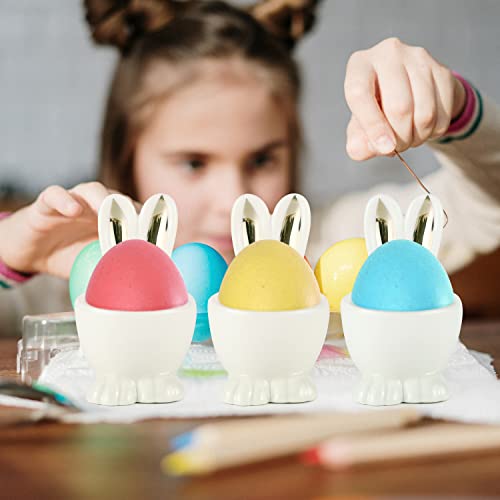 Easter Bunny Ears Shape Egg Holders- Set of 4 Ceramic Rabbit Egg Cups Gold Bunny Ear Design Egg Holders for Easter Decorations Spring Party Dinner Table Settings Decor