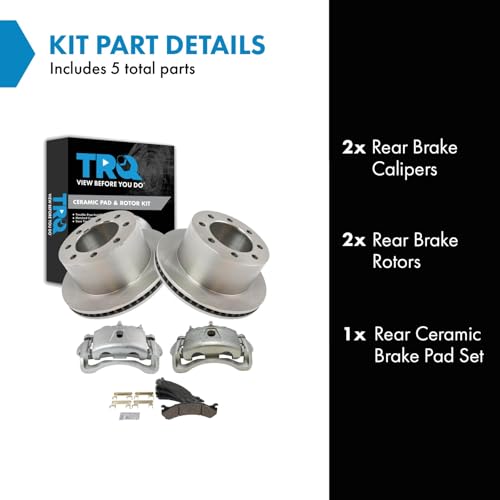 Image of TRQ Rear Ceramic Disc Brake Pads Rotors & Caliper Kit for GM Dually Truck