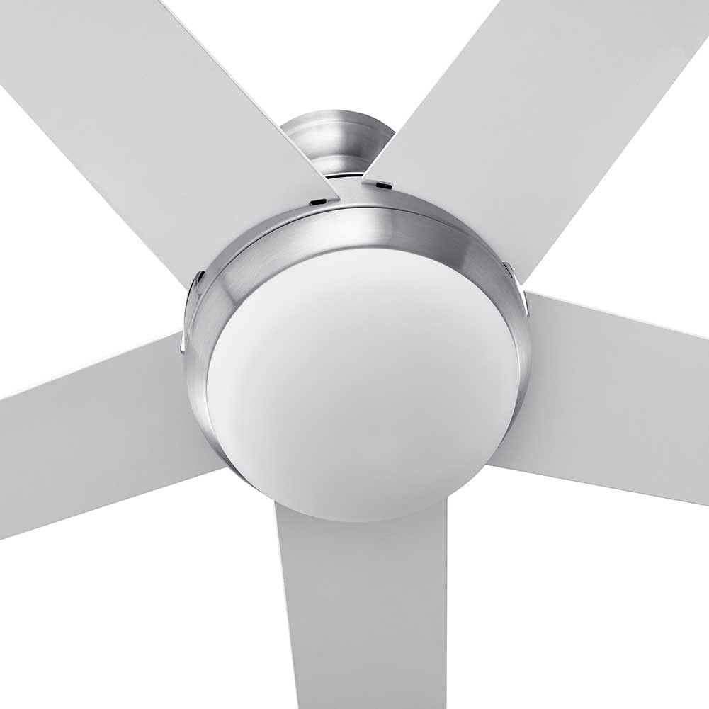 BAKAJI Ventilatore Lampadario da Soffitto 5 Pale in Legno con Lampada Plafoniera 60 LED 20W in Vetro 3 Velocità Funzione Timer Luce Cambio Colore e Telecomando Diametro 132cm Bianco Silver