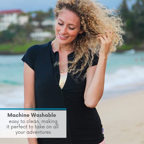 SwimZip Women's Plus Size Short Sleeve Rash Guard Zip Swim Shirt UPF 50+3