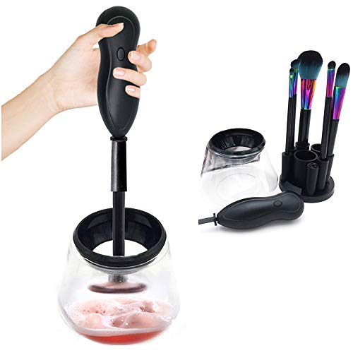 Makeup Brush Cleaner, Automatic Electric Scrubber Makeup Tools Deep Clean and Dry 360 Rotation with 8 Rubber Holders for All Sizes of Cosmetic Brushes Gifts (Black)