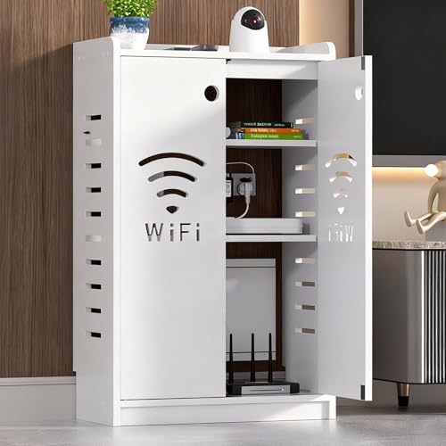 Diodceraic Gabinete De Almacenamiento para Router WiFi De Pie, Organizador De Regleta Y Gestión De Cables, Estante De Doble Nivel para Hogar Y Oficina(White,50x80x25cm)