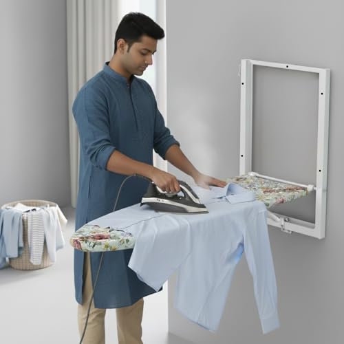 Image of CIPLA PLAST Wall Mount Ironing Table |Space-Saving & Foldable Mechanism | Wooden Surface | DIY Assembly | Easy-Release Lever, Removable Cotton Cover & Mounting Hardware With (Silicon Iron Resting Pad)