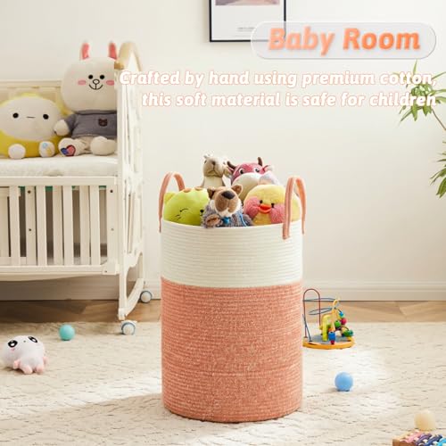 Image of Laundry Basket,Woven Cotton Rope Laundry Hamper,40L for Decor Storage of Dirty Clothes,Toys and Blankets in Bathroom,Baby Room and Living Room