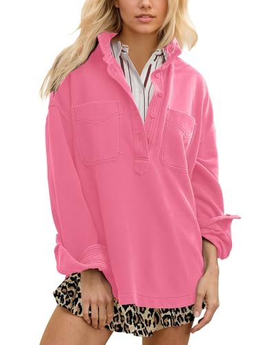 Locachy Women's Oversized Sweatshirt Polo Neck Pullover Top Fall Outfits