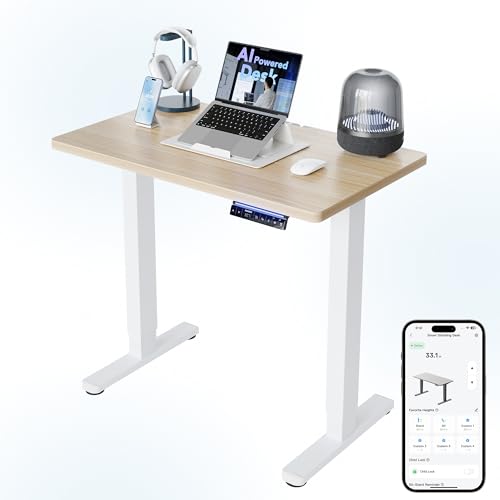 Image of HUANUO One-Piece AI-Powered Electric Standing Desk, Smart APP, Work with Alexa & Google, Adjustable Height, 3 Memory Settings, Sedentary Reminder, Ergonomic Sit-Stand Desk, 32-inch, Light Walnut