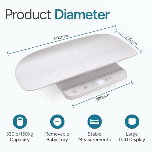 Image of Smart Weigh Digital Baby Scale for Infants, Toddlers, Kids and Adults, 330 lb / 150 kg Capacity, 0.1 lb Accuracy, Removable Tray, White