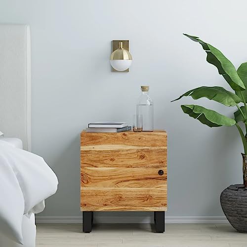 QZZCED Industrial Chic Bedside Cabinet with Storage Shelf, Solid Mango Wood and Iron Frame Nightstand for Bedroom or Living Room Brown, 13.0 x 15.7 x 18.1 in