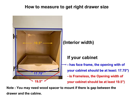 COUVER Pull Out Soft Close Cabinet Organizer, Wood Drawer Slide Out Shelves for Kitchen, 19.5\"(W) x 21.25\"(D) X 4\"(H), Soft-Close Rail with Spacer, Side Mount, Bottom Mount - Thumbnail 3