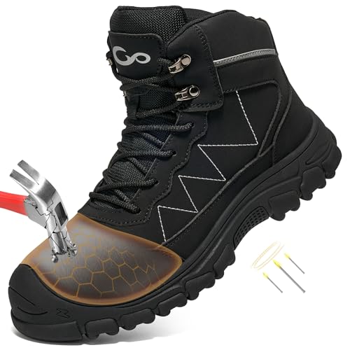 Aomigoct Steel Toe Work Boots for Men: Slip Resistant...
