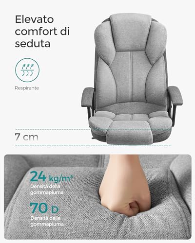 Ufficio, Scrivania, Gaming con Braccioli, Computer, Sedia Direzionale, Regolabile in Altezza, per Studio, Grigio Tortora e Nero Inchiostro OBG057G01, Poliuretano, 67 x 68 x (112-122) cm - Sedia gaming - Immagine 3