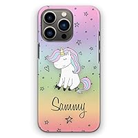 Personalised Initials Phone Case For Apple iPhones, 16, 15, 14,13, 12, 11, Pro Max, Mini, XR, SE Name Unicorn on Heart & Star Rainbow Print Hard Phone Cover, Unicorn Case