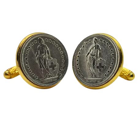 Genumis Gemelos para camisa: Genumis Helvetia - Moneda de plata medio franco 1917-1967 Suiza - Color Dorado - 18 mm