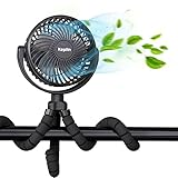 KEPLIN Portable Rechargeable Pram Fan Clip, 5000mAh Battery, 3 Speeds, 360° Tripod Clips Fan for Stroller, Pushchair, Car, Desk, Baby Pram Fans Clip On Stroller, Rotatable & Detachable (Black) - Image 1