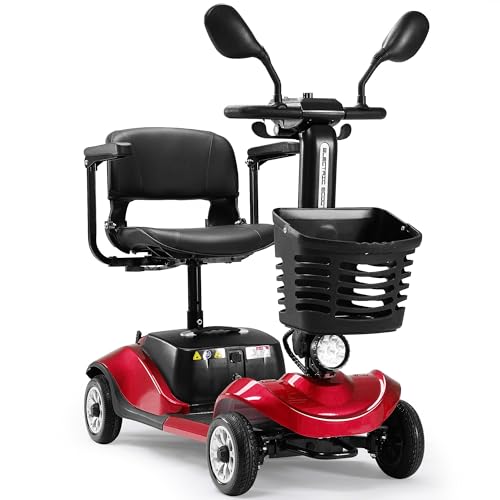 VERPAL Compact 4 Wheel Mobility Scooter with Display, Foldable Electric Scooter for Seniors and Adults, Heavy Duty Travel Model with Lights, Basket, Rearview Mirror, and Long-Lasting Extended Battery