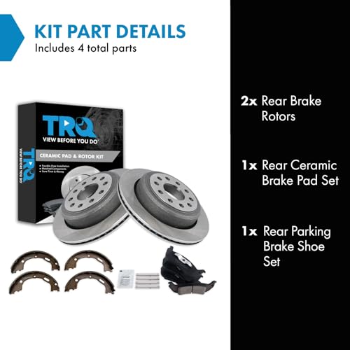 Image of TRQ Rear Brake Pad and Rotor Set Ceramic Parking Shoe Compatible with 2005-2011 Lincoln Town Car