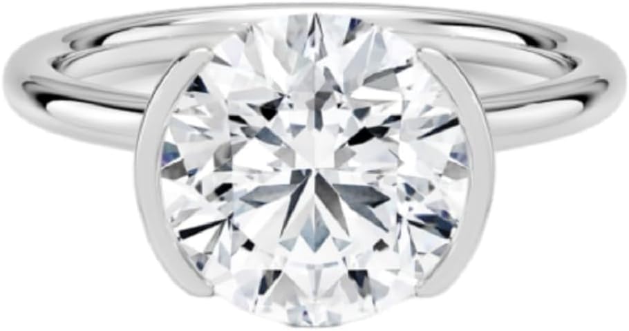 Solid Gold Round Cut Moissanite Wedding Ring, 1-5 CT Solitaire Half Bezel Ring VVS1 10K 14K 18K Gold & 925 Sterling Silver Anniversary Christmas Gift For Her