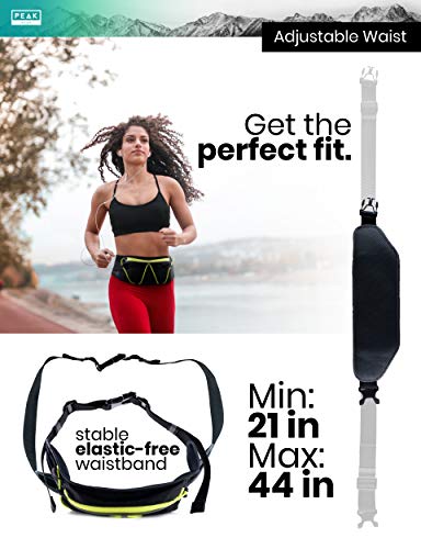 Peak Gear Fitness Fanny Pack With Bottle Holder - Lightweight Jogging, Walking, Hiking bag and Phone Pouch - No Bounce with Large Pouch and Adjustable Strap
