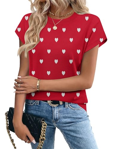 Zeagoo Womens Summer Short Sleeve Tops Crew Neck Pullover Sweaters Cap Sleeve Love Print Casual Blouse Basic Clothes
