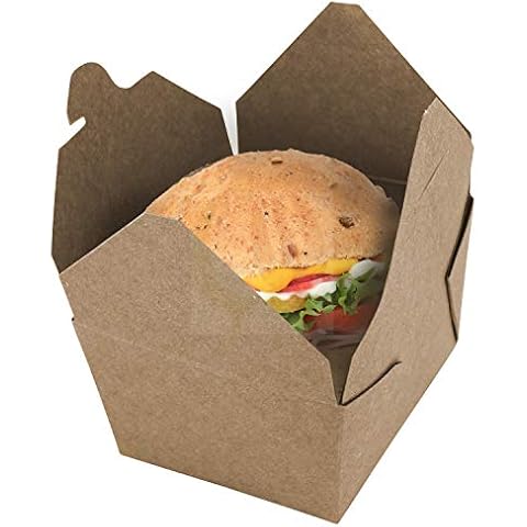 50 Pack- Eco Friendly Disposable Paper Take Out Food Container | Sturdy Leak & Grease Proof Microwavable Take Away Cardboard Boxes | Restaurant-Ware Chinese Chicken Carton (30 oz, Brown) Cover