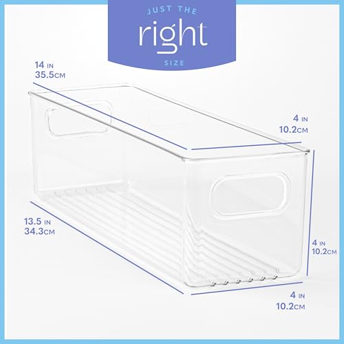 Plastic Food Storage 2 Pack Clear Container Bin with Handles for Organizing Kitchen, Pantry, Refrigerator, Freezer, Pantry, Cabinet, Closet, Bathroom. 14”X4”x4” by primebox - Used condition - Image 3