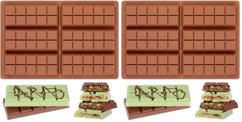 Image of Chocolate Bar Mold - Non-Stick Chocolate Molds, Food Grade Silicone Deep Mold for Dubai Pistachio, Candy, Snacks (Pack of 2)