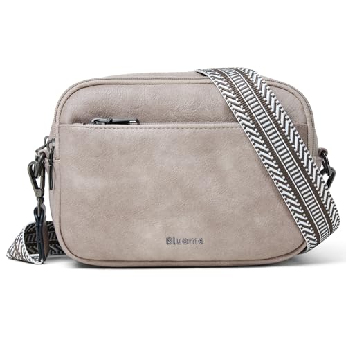 Image of Bluome 4 Zips Crossbody Bags Purses Handbags For Women Small Pu Leather Shoulder Cross Body Travel Bag For Woman Guitar Strap Trendy Light Grey