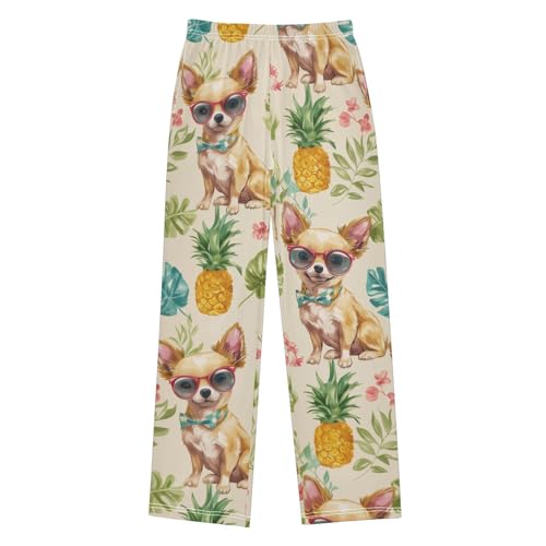 ZZXXB Chihuahua Pineapple Boys Long Pants Soft Trousers Elastic Waist Kids Lounge Bottoms with Pockets S-XL