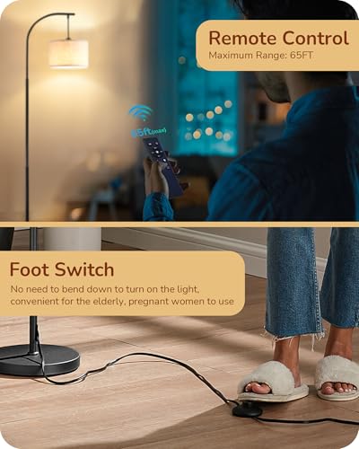 Edishine Modern Arc Floor Lamp With Beige Linen Drum Shade & Heavy Base thumb #2