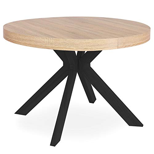 Menzzo Myriade Table Extensible, Métal, Bois/Noir, Diamètre 110cmxH75cm L110xP160-210-260 x H75cm, Bois / Noir