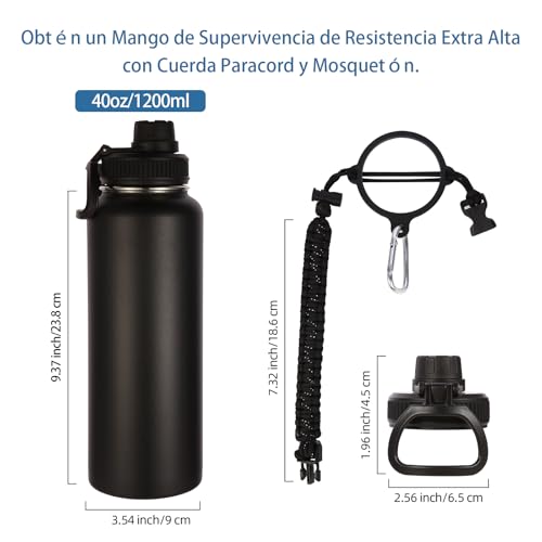 Volhoply Insulated Water Bottles Bulk 8 Pack, 40 oz Stainless Steel Sports Bottle with Paracord Handle & SpoutLid, Double Walled Metal Cups with Wide Mouth, Reusable Adult Water jug (Black,8 Set) - Image 4