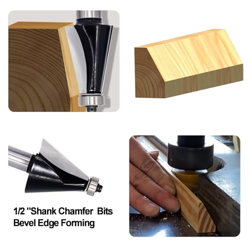 Image of Chamfer Router Bit 1 /2 Shank, 20 Degree Carbide 2-Flute Chamfer Cut, Edge Forming Bevel Router Bit, Chamfer Bit Miter Angle Router Cutters, for Miter Joints