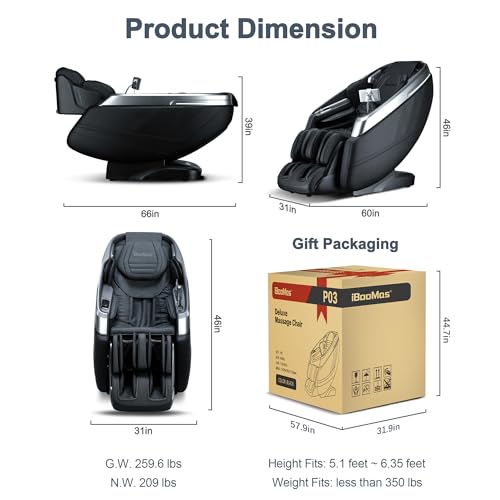 iBooMas 4D Massage Chair, Zero Gravity Massage Chair Full Body with 24 Modes,Automatic Footrest Extension,Sleep Mode,Shoulder Waist and Instep Heat,APP Control,Foot Roller,IBM-P03(Black)