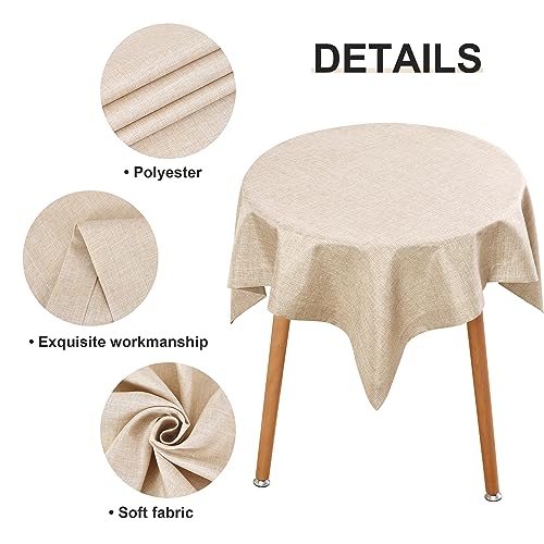 Wolkemer Faux Linen Small Square Tablecloth Heavy Duty Wrinkle Resistant Fabric Table Cloths 36 x 36 Inch Beige Coffee Table Cover for Kitchen Dining Indoor Outdoor Tabletop Decoration